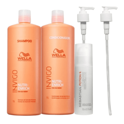 Kit Wella Professionals Invigo Nutri-Enrich + Sebastian Potion 9 + Válvulas Pump